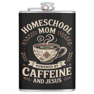 Homeschoolmoeder aangedreven door cafeïne en Jezus Heupfles