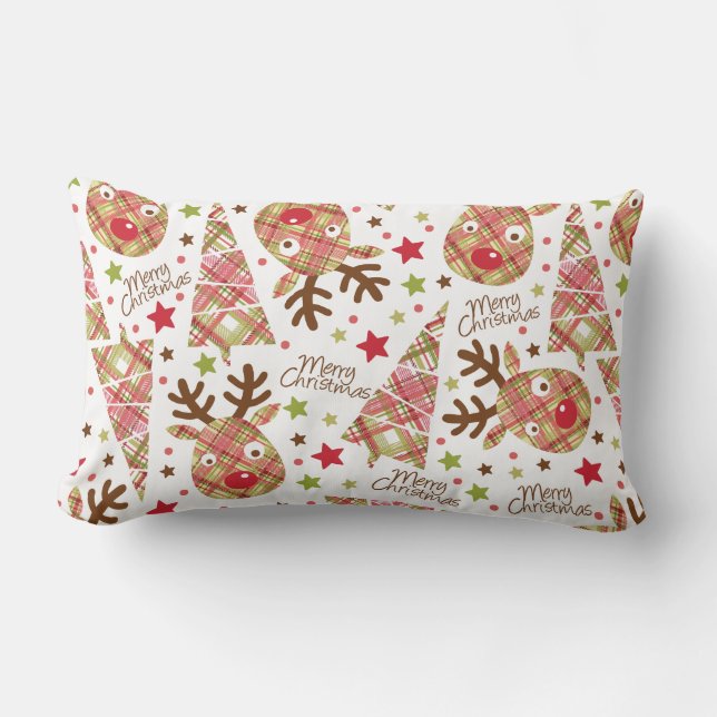 Homespun Patchwork Vrolijk Kerstfeest Kussen (Voorkant)