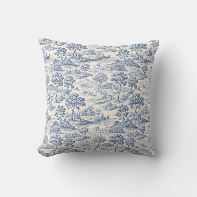 Homestead Blue Toile Kussen (Voorkant)