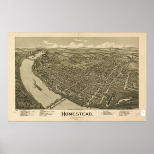 Homestead Pennsylvania 1902 Antiek Panorama Poster