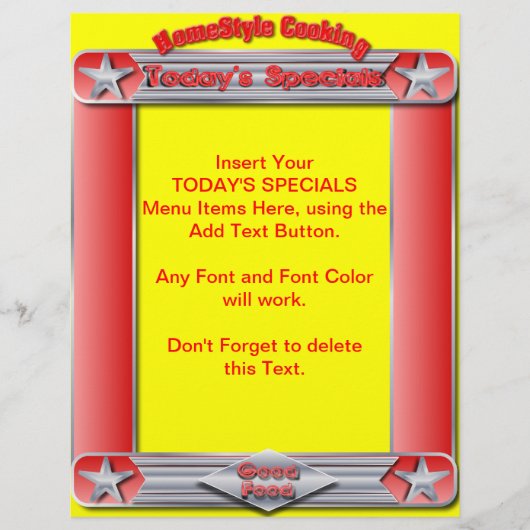 Homestyle Cooking VANDAAG, SPECIALEN, menu Invoege (Voorkant)