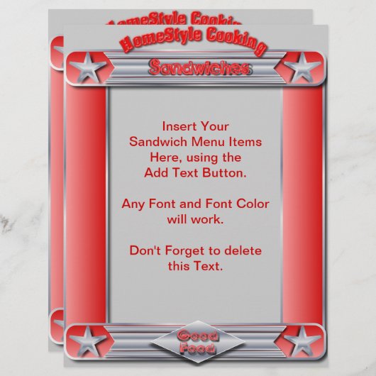 Homestyle SANDWICHES-menu Invoegen (Voorkant / Achterkant)