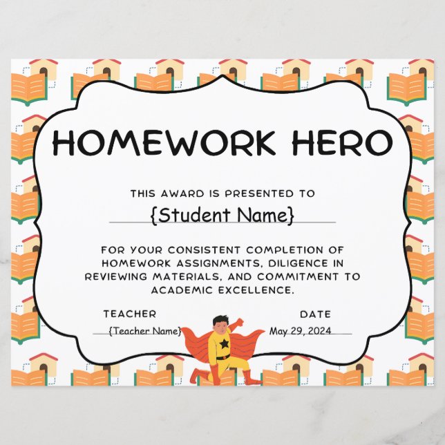 HomeWork Hero Student Recognition Award (Voorkant)