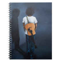 "Homme avec guitare" carnet bleu et noir