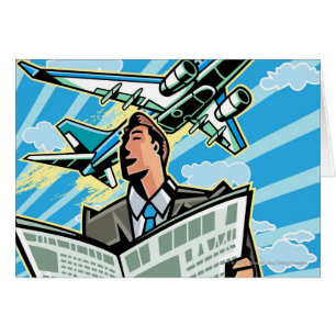 Homme d'affaires avec le journal et l'avion