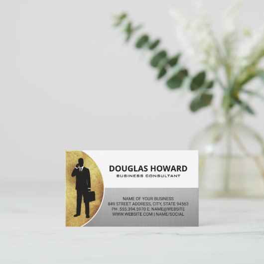Homme d'affaires | Carte de visite blanc en argent (Debout devant)