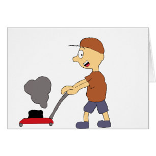 Homme de bande dessinée avec la tondeuse à gazon