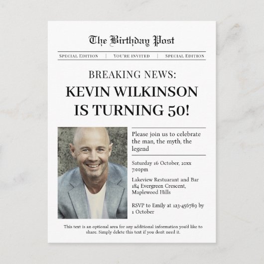 Homme, Mythe, Légende Journal Invitation Anniversa (Devant)