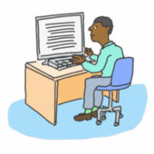 Homme noir travaillant sur un autocollant d'ordina (Devant)