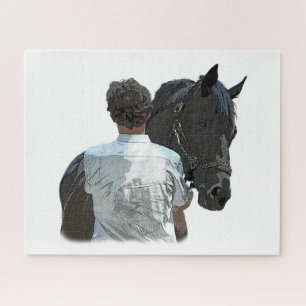 Homme tenant Cheval Lumière Puzzle Puzzle