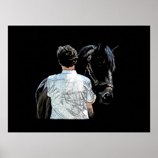 Homme tenant le cheval sombre Poster (Devant)