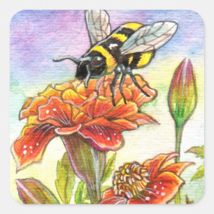 hommel en goudsbloem vierkante sticker