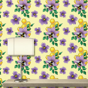 Hommel Lavendel Bloemen Geel Behang