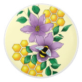 Hommel Lavendel Bloemen Geel Keramische Knop (Voorkant)