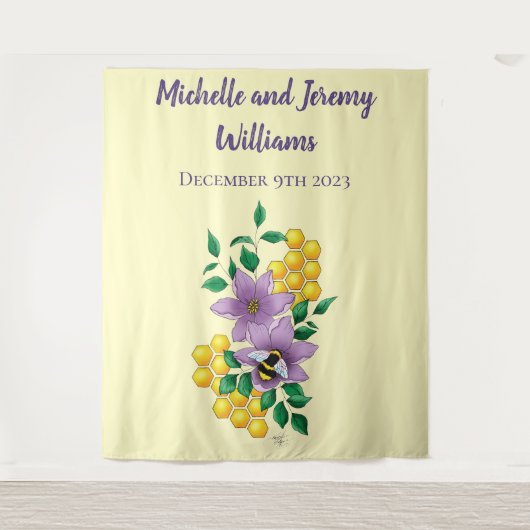 Hommel Lavendel Bloemen Geel Wandkleed (Voorkant)