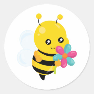 hommel met bloem ronde sticker