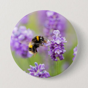 hommel op lavendel ronde button 7,6 cm