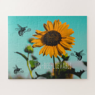 Hommel-tennisspeler met tekst op zonnebloem legpuzzel