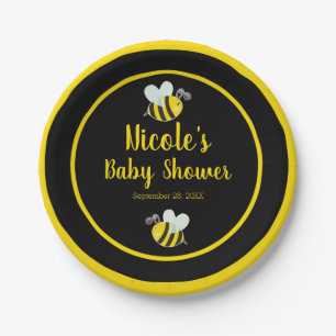 Hommel Zwart & Geel Bij Thema Baby Shower Papieren Bordje