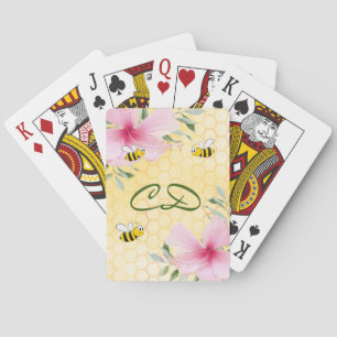 Hommelbijen gele honingraat bloemige monogram pokerkaarten
