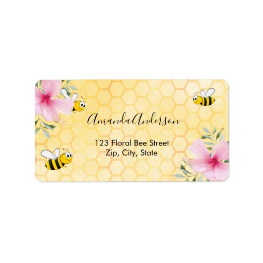 Hommels gele honingraat bloemendecor terugzendadre etiket (Voorkant)