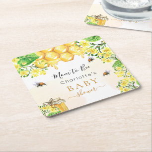 Hommels honing gele bloemen Baby Shower Vierkante Kartonnen Onderzetter
