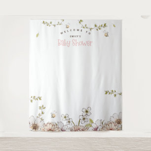 Hommeltje Bloemen Roze Baby Shower Foto Achtergron Wandkleed