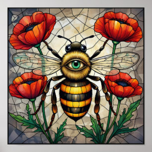 Hommenglazen rode klaproos bloem insect kunst poster