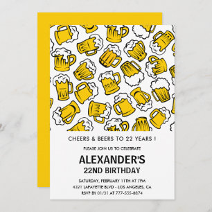 Hommes 22e anniversaire invitations Cheers et bièr