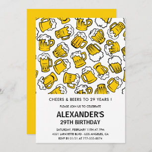 Hommes 29e anniversaire invitations Cheers et bièr