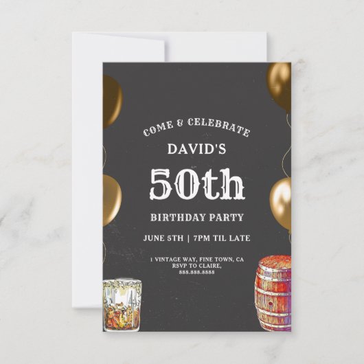 Hommes 50e anniversaire Invitation Whiskey Thème (Devant)