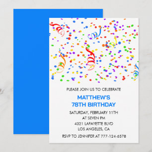 Hommes 78e anniversaire invitations Rainbow Confet