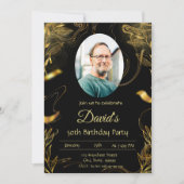 Hommes Black Gold Leaf 50e anniversaire Invitation (Devant)