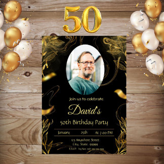 Hommes Black Gold Leaf 50e anniversaire Invitation