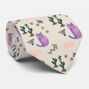 Hommes Designer Cravate Chat Poissons Paws Meow Ca