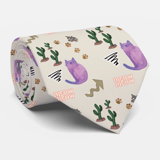 Hommes Designer Cravate Chat Poissons Paws Meow Ca (Roulé)
