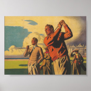 Hommes Jouant Au Golf, Poster De Golf Vintage