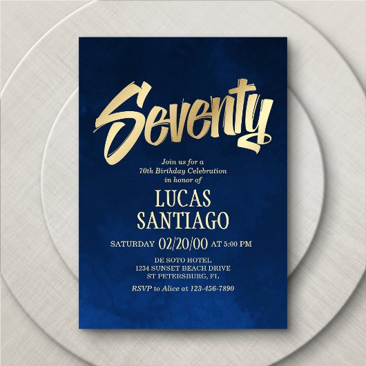 Hommes Marine Gold 70th Birthday Invitation