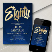 Hommes Marine Gold 80th Birthday Invitation