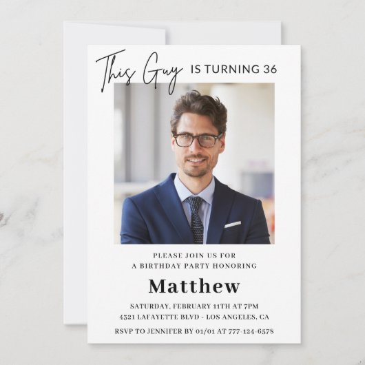 Hommes Photo 36e anniversaire invitations bleu mar (Devant)