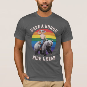 Homo beren trots redt een paard berijd een beer t-shirt