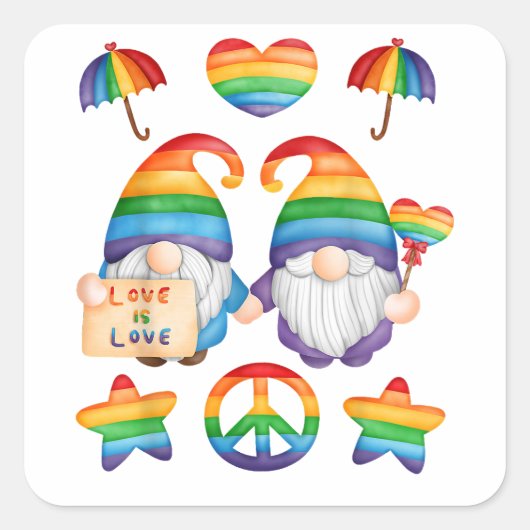 Homo Koppel Kabouters Pride, Mijnheer & Mijnheer H Vierkante Sticker (Voorkant)
