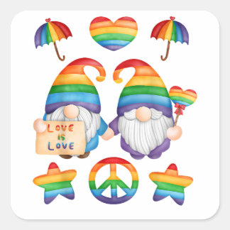 Homo Koppel Kabouters Pride, Mijnheer & Mijnheer H Vierkante Sticker