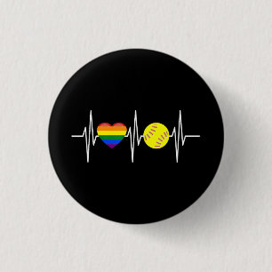 Homo Softbal T-shirt Softbal Speler Homo Trots LGB Ronde Button 3,2 Cm