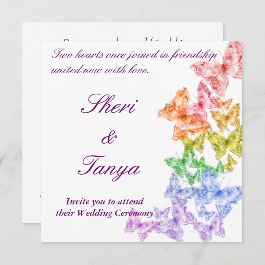 Homoseksueel lesbisch regenboog bruiloft ceremonie kaart (Voorkant / Achterkant)