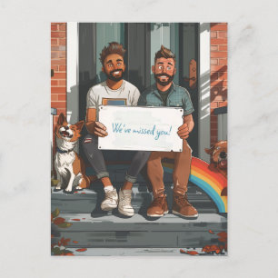 Homoseksueel paar en huisdier hond briefkaart