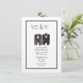 Homoseksueel paar Tuxedos bruiloft uitnodiging (Staand voorkant)