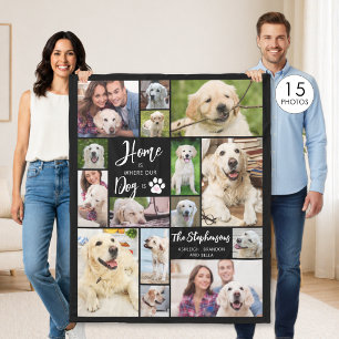 Hond 15 foto's THUIS IS WAAR ONZE HOND IS Aangepas Fleece Deken