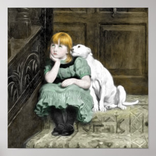 Hond Aanbiddend Meisje Victoriaans Schilderij Poster