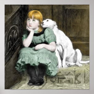 Hond Aanbiddend Meisje Victoriaans Schilderij Poster